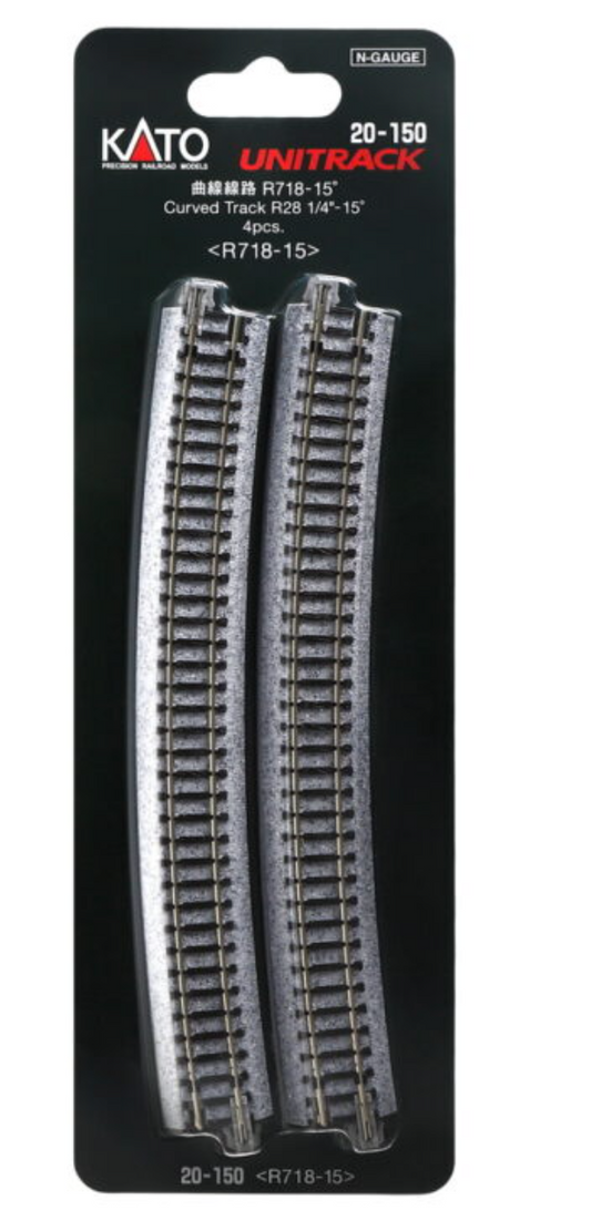 Kato Unitrack 20-150 N Scale - Curved Track 4 pieces R718-15 (28 1/4-15d)