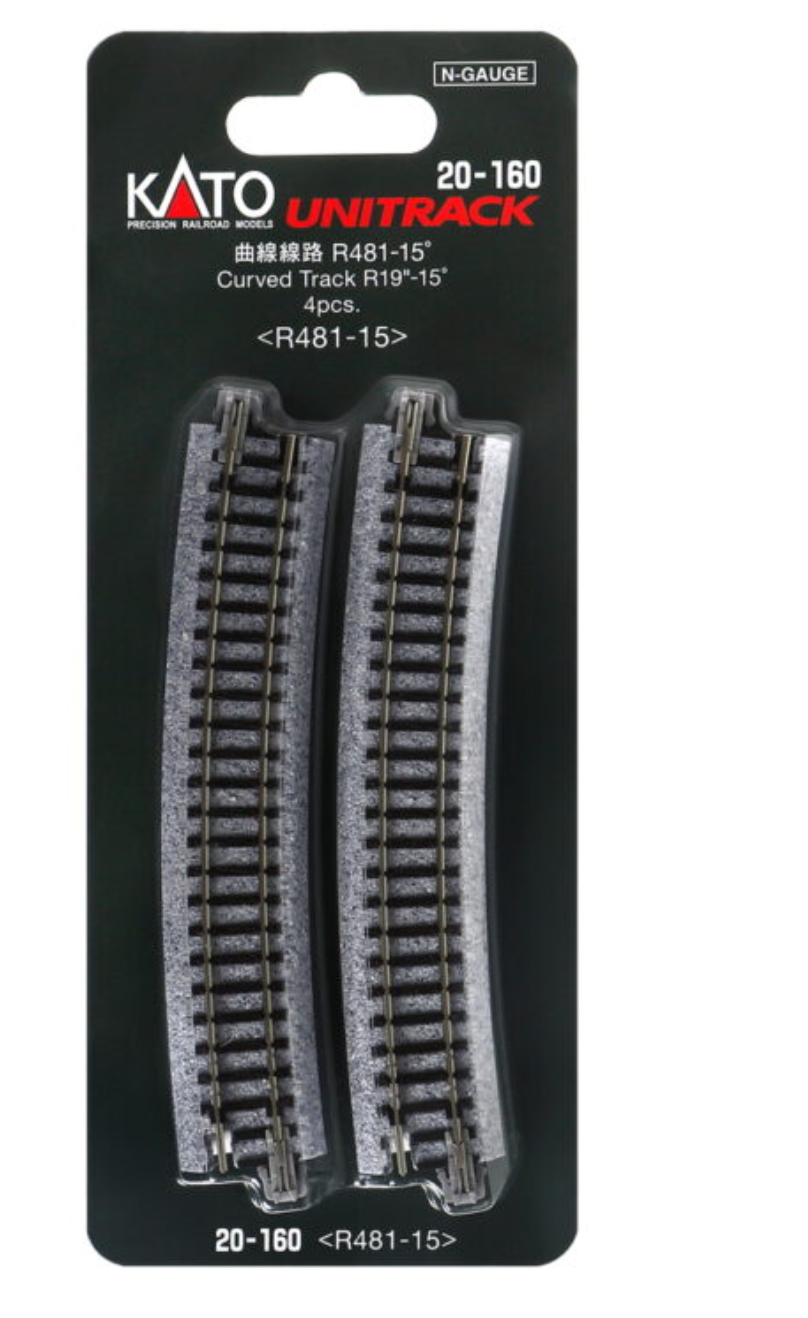 Kato Unitrack 20-160 N Scale - Curved Track 4 pieces R481-15 (19-15d)