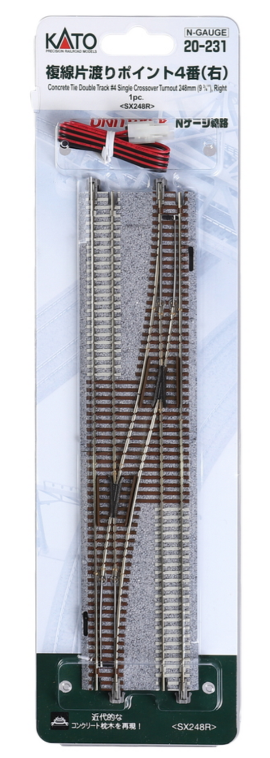 Kato Unitrack 20-231 N Scale - Double Track Single Crossover #4 Turnout, Right