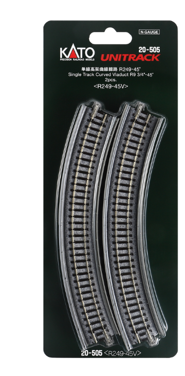 Kato 20-505 N Scale -  Unitrack Single Viaduct Curved R249- 45d Quantity 2