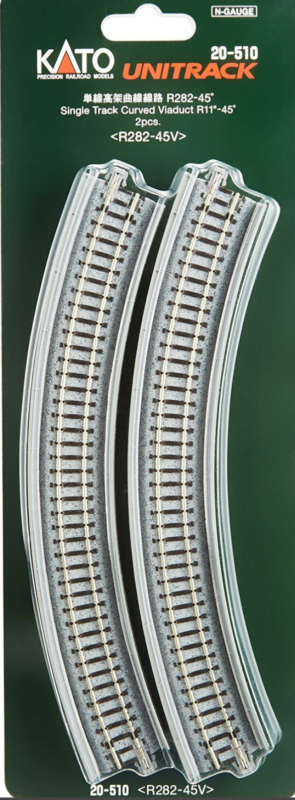 Kato 20-510 N Scale -  Unitrack 282mm 11" Radius 45-Degree Viaduct Quantity 2
