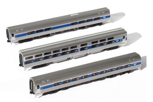 Kato 106-6286-1 N Scale Amfleet Viewliner Intercity Express Phase VI 3 Car Add On Set With Lighted Cars