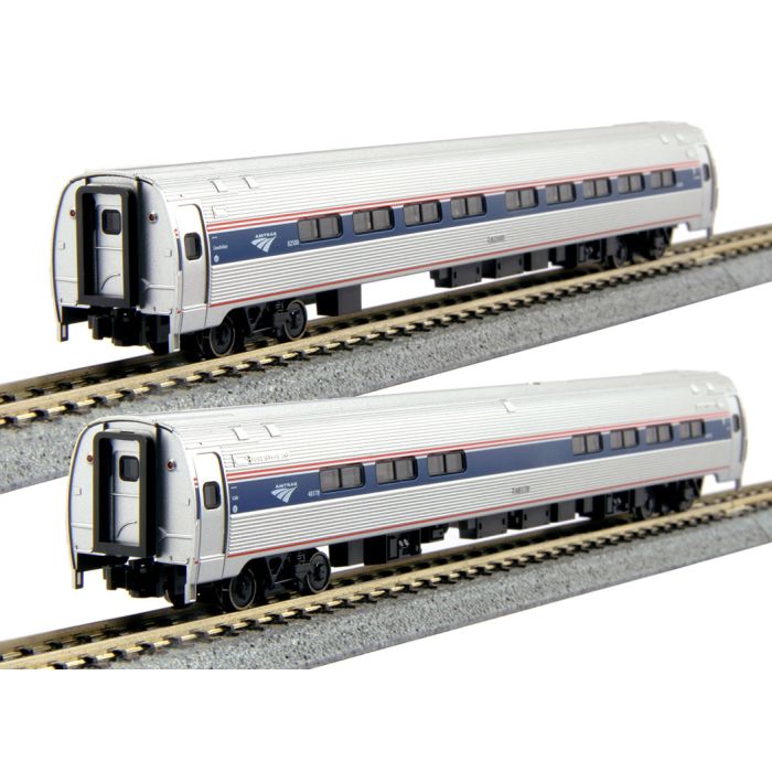 Kato Amfleet I Coach Phase VI 2-Car Set w/ Preinstalled Interior Lights Amtrak N Scale