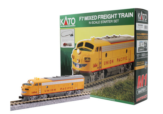 Kato 106-0050 N Scale EMD F7 Freight Starter Set, Includes Union Pacific Locomotive, 3 Freight Cars, a Caboose, Unitrack Oval & Power Pack (Copy)