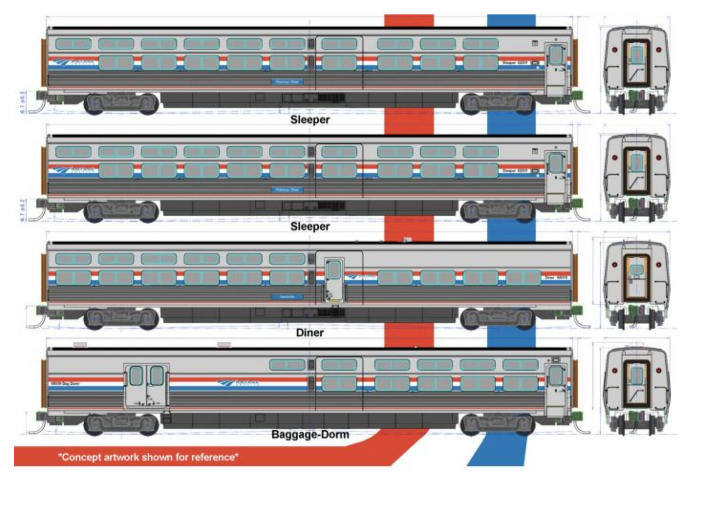 Kato 106-8004 Amtrak Viewliner II 4-Car Set, Amtrak Phase III Heritage Scheme, 2 Sleepers, 1 Baggage Dorm & 1 Diner