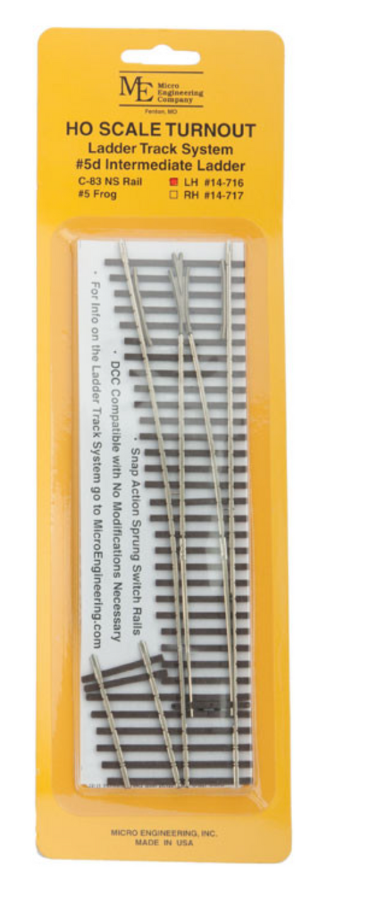 Micro Engineering 14-716 HO Scale- Turnout Code 83 #5d Intermediate Ladder Left Hand -