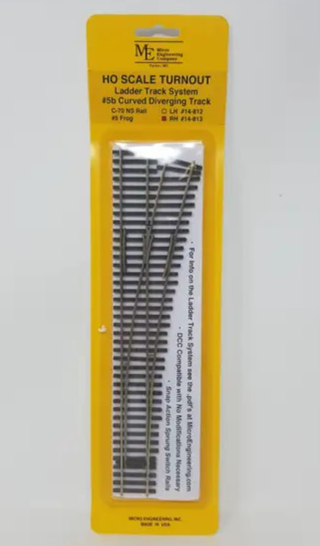 Micro Engineering 14-813 HO Scale - Turnout Code 70 #5b Curved Diverging Track Right Hand