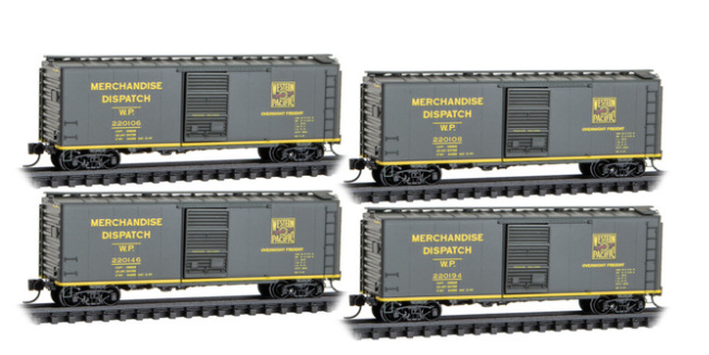 MicroTrains Line 983 00 233 - N SCALE 40' Standard Boxcars ~ Western Pacific 4-Car Runner Pack