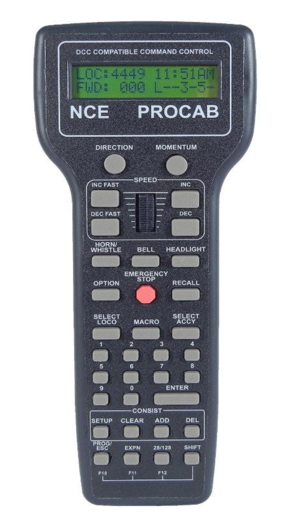 NCE 524010 ProCab - Wired Handheld DCC Cab Throttle With Cable, Backlit
