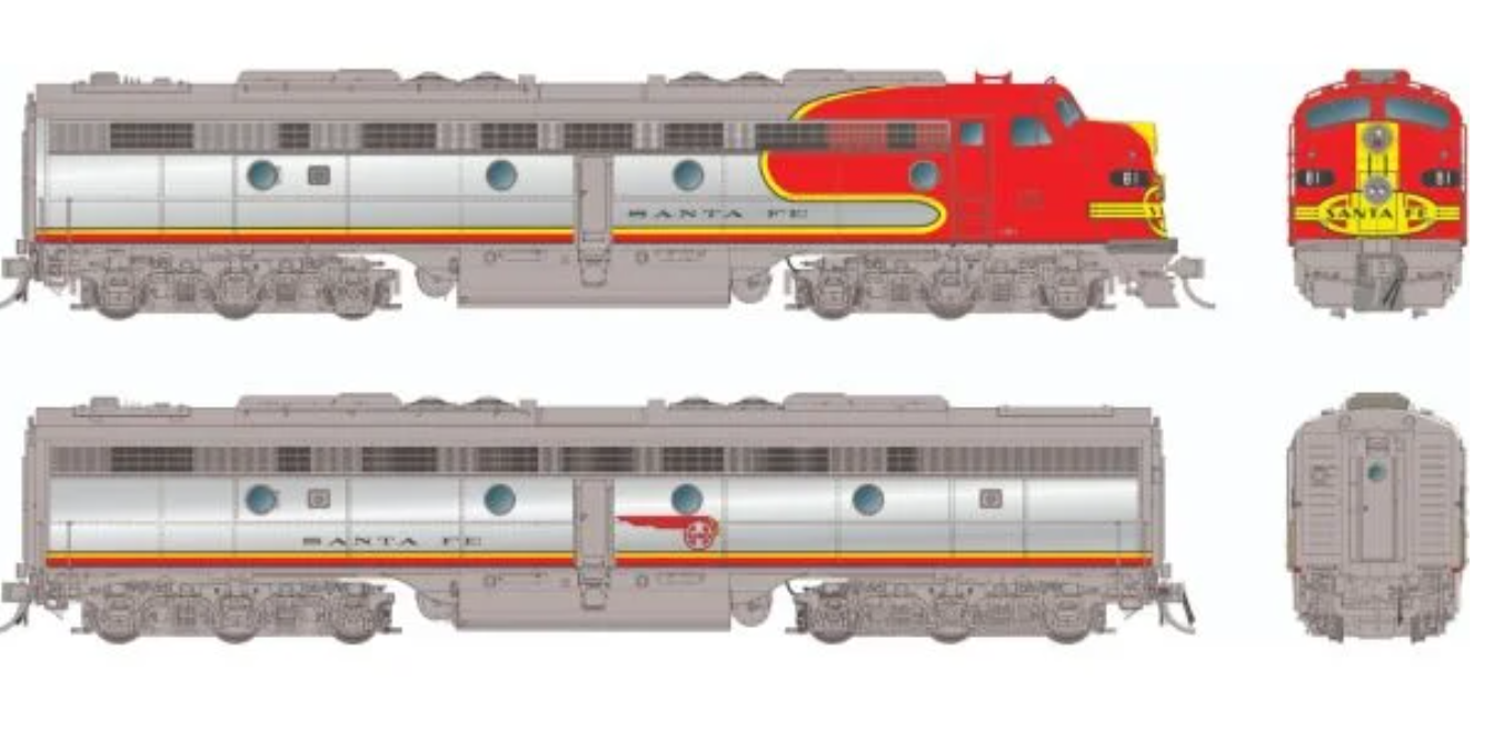Rapido E8A + E8B 28574 (DC/DCC/Sound) Santa Fe AT&SF - Warbonnet #81L + 81A HO Scale