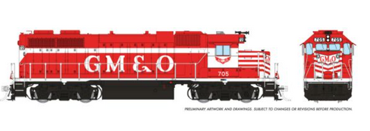 Rapido 38559 HO Scale - GP38 DCC/Sound GM&O - Red & White Stripe #718
