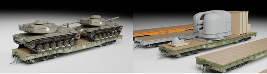 Rapido 199001 Magor 54' Flatcar: USAX: 6-Pack DODX Flatcar HO Scale