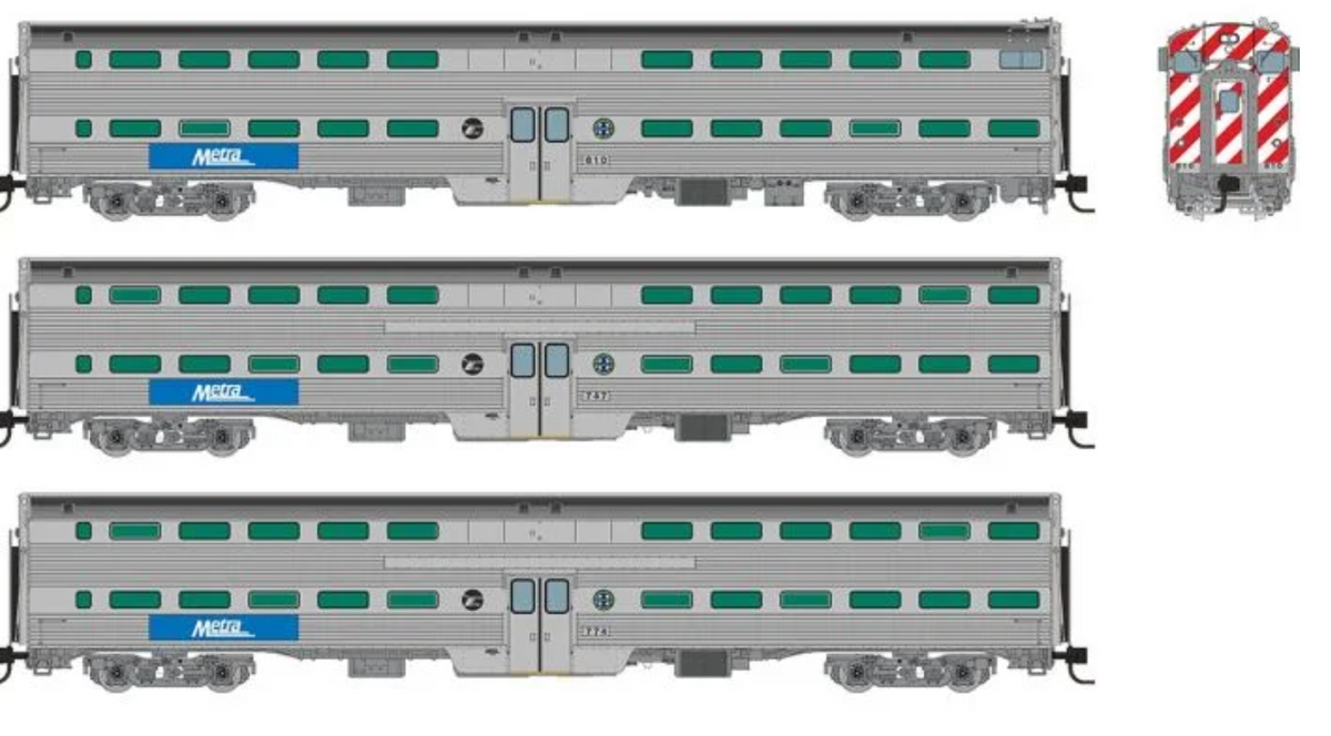 Rapido 545006 N Scale - Budd Gallery Cars BNSF Set: Commuter Cab Car #810 Two Coaches #747 & #774