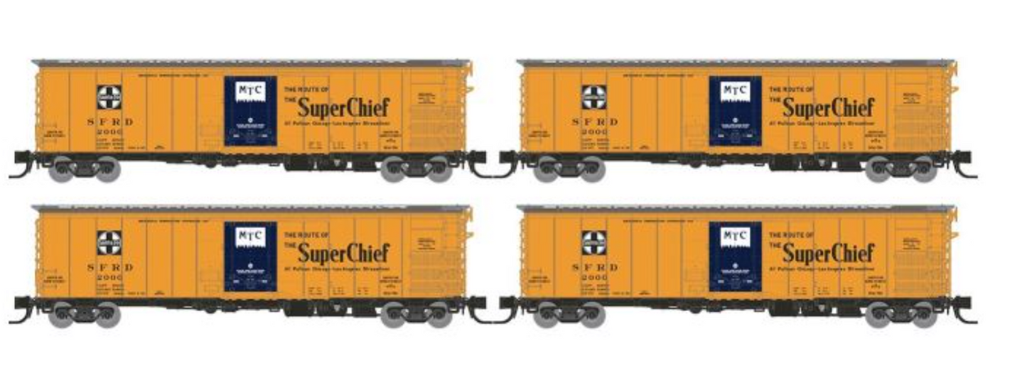 Rapido 561001 N Scale - RR-56 Mechanical Reefer 4-Pack - Santa Fe Super Chief Slogan