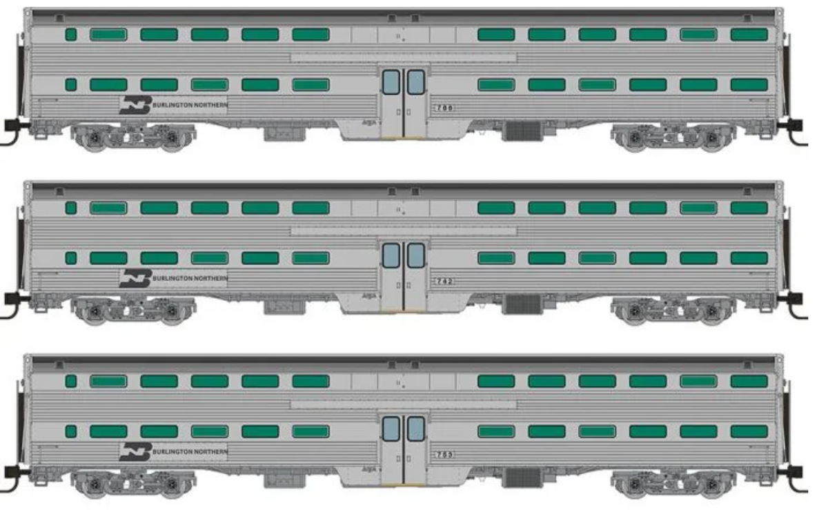 Rapido 545005 N Scale - Budd Gallery Cars Burlington Northern Set: Three Coaches #749, #756 & #760