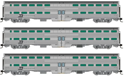 Rapido 545005 N Scale - Budd Gallery Cars Burlington Northern Set: Three Coaches #749, #756 & #760
