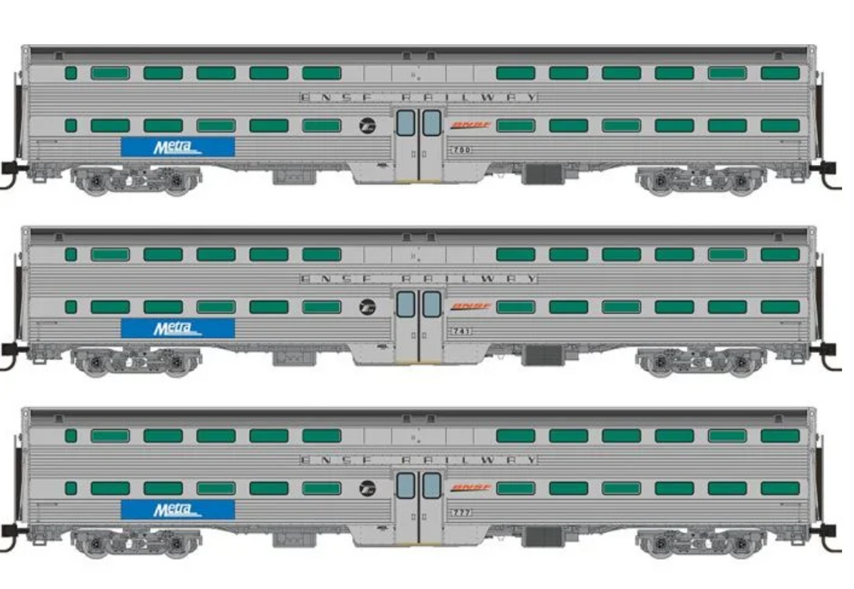 Rapido 545011 N Scale - Budd Gallery Cars Burlington Northern Set Three Coaches  #741, #750 & #777