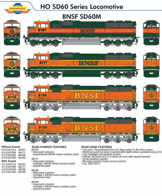 Athearn Genesis SD60M DCC Tsunami BNSF #8197 HO Scale