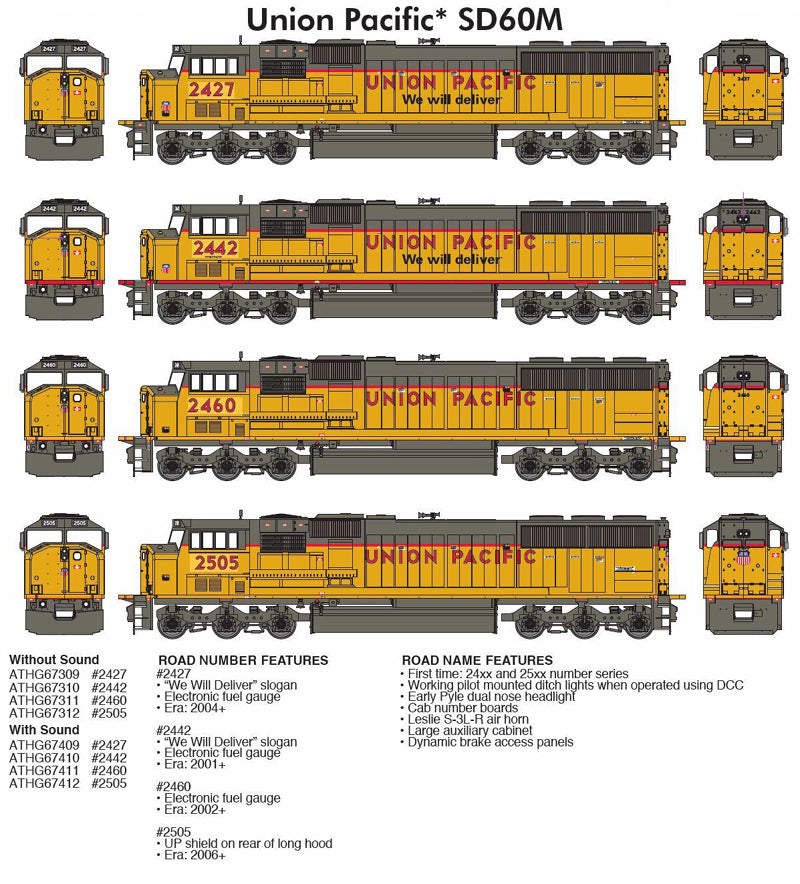 Athearn Genesis SD60M DCC & Sound Tsunami Union Pacific #2460 HO Scale