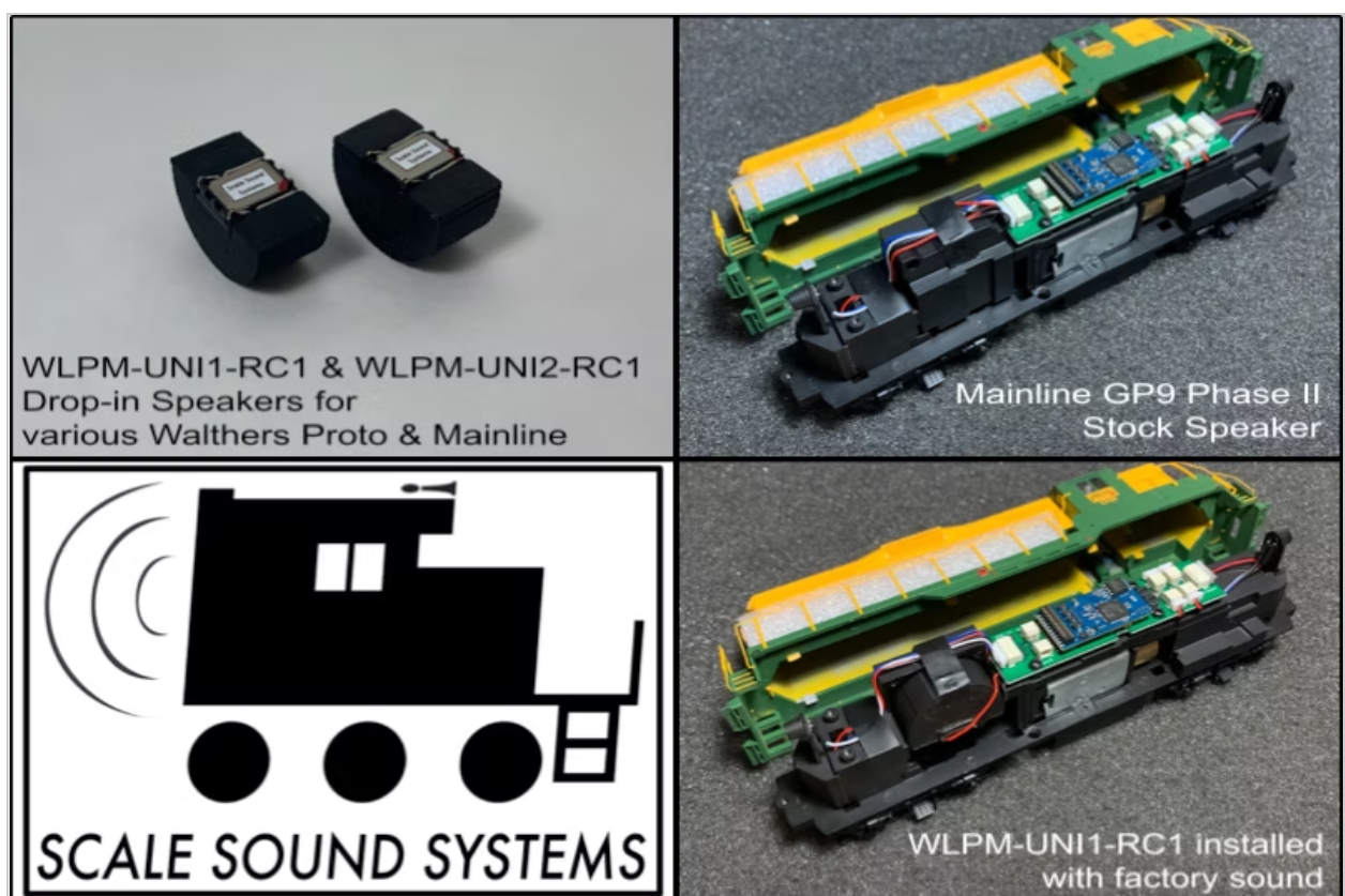 Scale Sound Systems Speaker WLPM UNI1 Walthers/Mainline GP9s and SD70Ms and Proto U30Bs, GP20s, SD9s and some GP30s