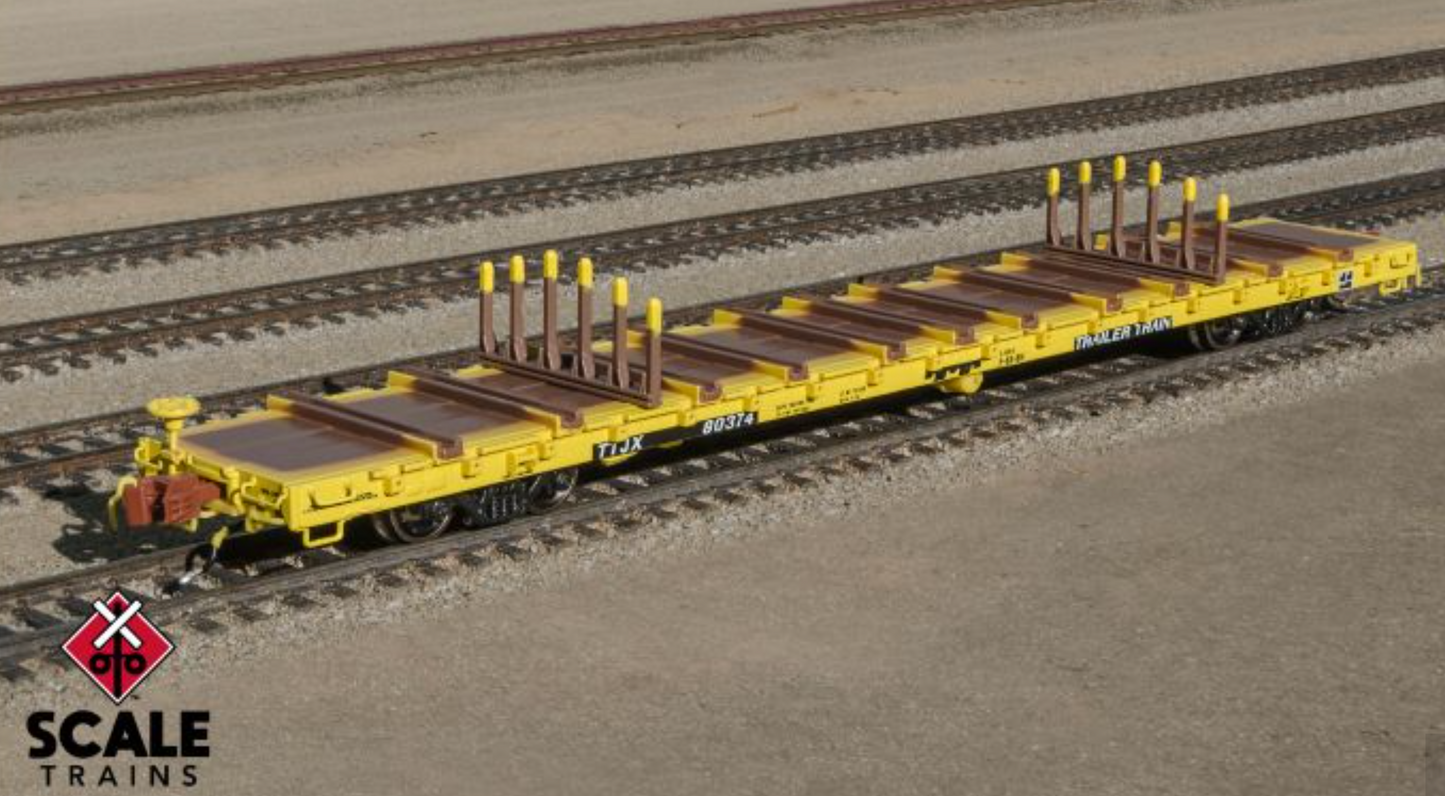Scale Trains SXT38981 N Scale - BSC F68BH Finger Rack Flatcar Rivet Counter Trailer Train/TT Logo/Yellow/TTJX #80374