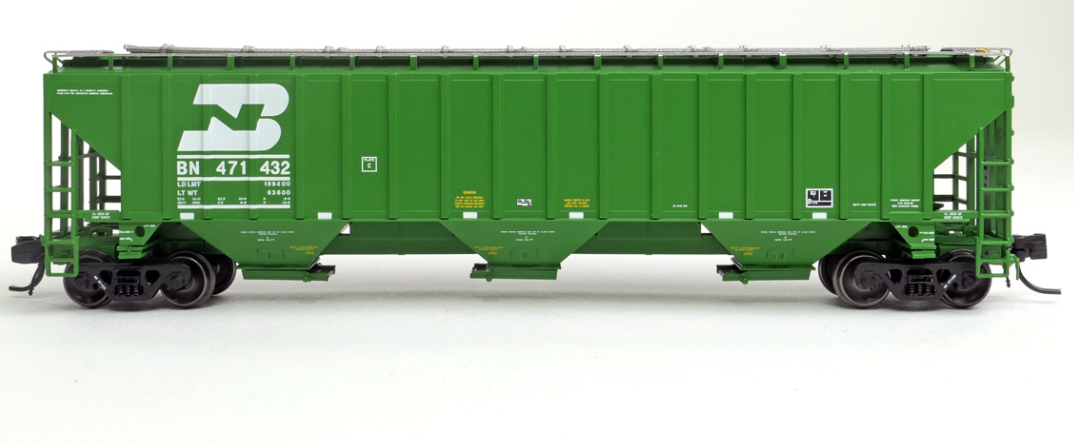 Tangent Scale Models 81011-10 N Scale - Trinity Industries Inc 4750CuFt Covered Hopper Burlington Northern (BN) “Delivery Cascade Green 8-1994” #471406