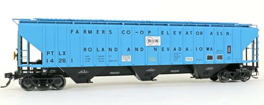 Tangent Scale Models 20078-04 HO Scale - 4750CuFt Covered Hopper Pullman Transport Leasing Company (PTLX) “Roland & Nevada Iowa 1974” #14261