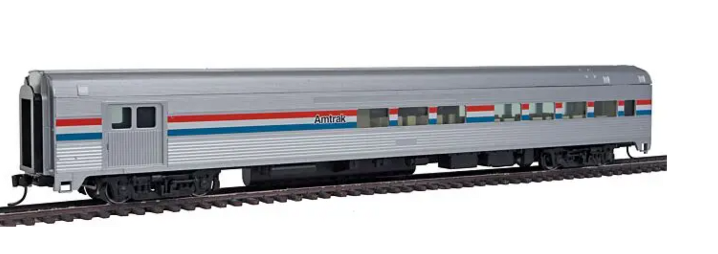 Walthers Mainline 910-30051 HO Scale - 85' Budd Baggage-Lounge Amtrak (Phase III; silver; Equal red, white, blue Stripes)