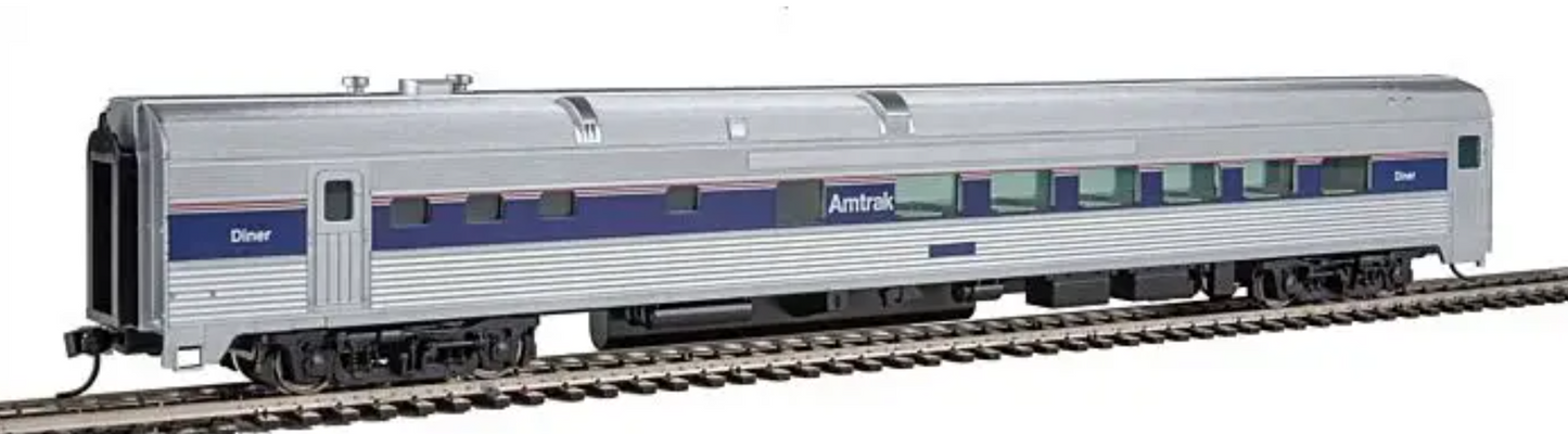 Walthers Mainline 910-30163 HO Scale - 85' Budd Diner Amtrak(R) (Phase IV; silver, Wide Blue, Thin Red & White Stripes)