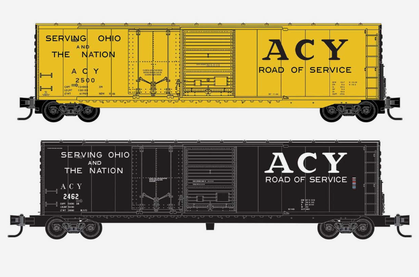 MicroTrains Line 983 02 287 N SCALE - Akron, Canton & Youngstown  Combination Plug and Sliding Door Boxcar 2-Pack - Ready to Run -- #2500 (yellow) #2462 (black)