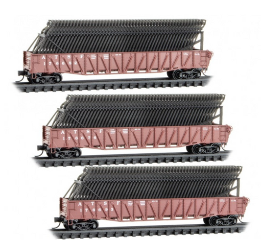 MicroTrains Line 993 02 242 - N SCALE  Atchison, Topeka & Santa Fe w Car Frame Load 3pk