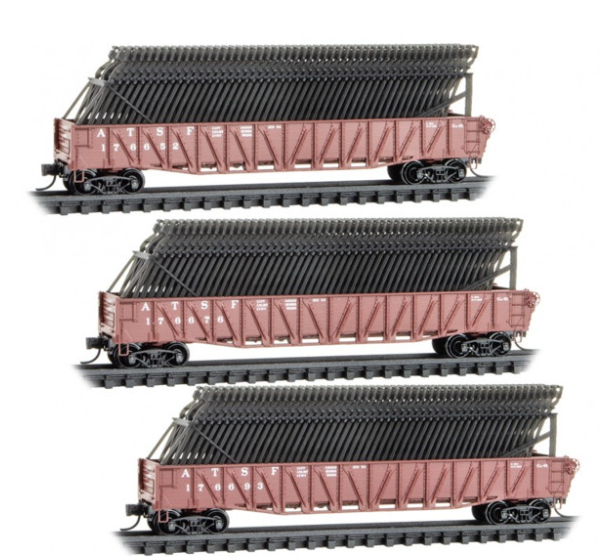 MicroTrains Line 983 02 242 - N SCALE  Atchison, Topeka & Santa Fe With Car Frame Load 3-Pack With Cases
