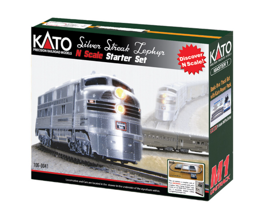 Kato Starter Set N Scale CB&Q Silver Streak Zephyr Starter Set