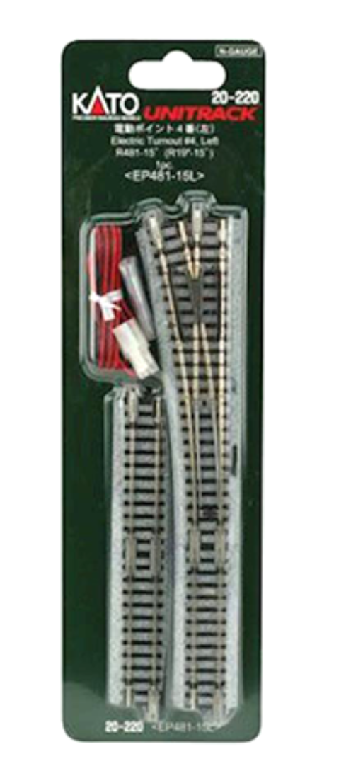 Kato 20-220 N Scale - Unitrack  #4 Left Turnout with 481mm (19") Radius Curve