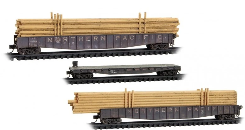 MicroTrains Line 993 02 240 - N SCALE NP Log Gondola 3 pack