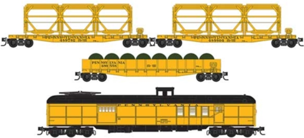 MicroTrains Line 983 02 277 - N SCALE Baggage-RPO 3 Flatcars Catenary MOW Car Set Pennsylvania Railroad MOW4 pack