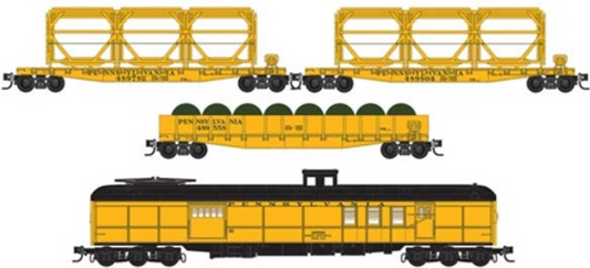 MicroTrains Line 983 02 277 - N SCALE Baggage-RPO 3 Flatcars Catenary MOW Car Set Pennsylvania Railroad MOW4 pack