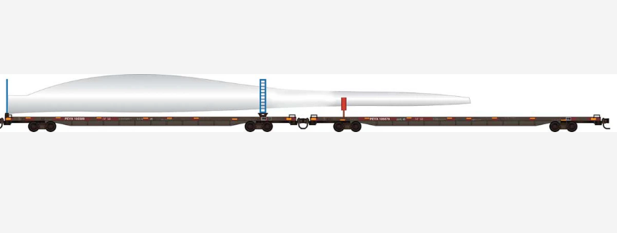 MicroTrains Line 983 02 284 N SCALE - 89'4" Flatcar Set w/Wind Turbine Blade & Holder Kit - Ready to Run -- Transportation Technology Services PEYX #105589, 105579 (BNSF Turbine Train)