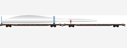 MicroTrains Line 983 02 284 N SCALE - 89'4" Flatcar Set w/Wind Turbine Blade & Holder Kit - Ready to Run -- Transportation Technology Services PEYX #105589, 105579 (BNSF Turbine Train)