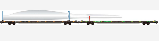 MicroTrains Line 983 02 286 N SCALE - 89'4" Flatcar Set w/Wind Turbine Blade & Holder Kit - Ready to Run -- Transportation Technology Services PEYX #105569, 105598 (BNSF Turbine Train)